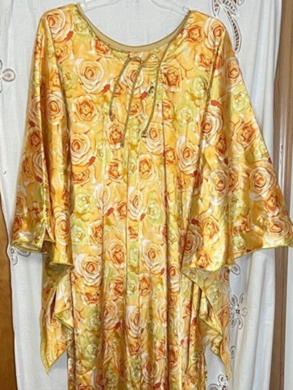 Floral Yellow Orange Kimono Dress L